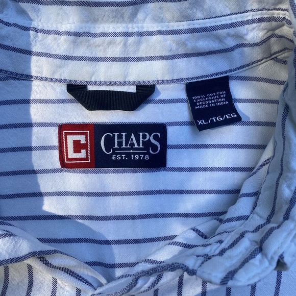 Chaps White Blue Stripe Crest Button Up Oxford Shirt - Picture 7 of 7
